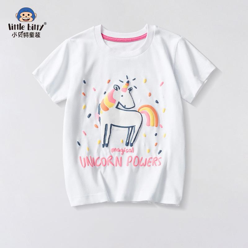 Summer New Children'S T-Shirt Girls White T-Shirt In Small Children Unicorn Printing Short-Sleeved T-Shirt Short-Sleeved Female