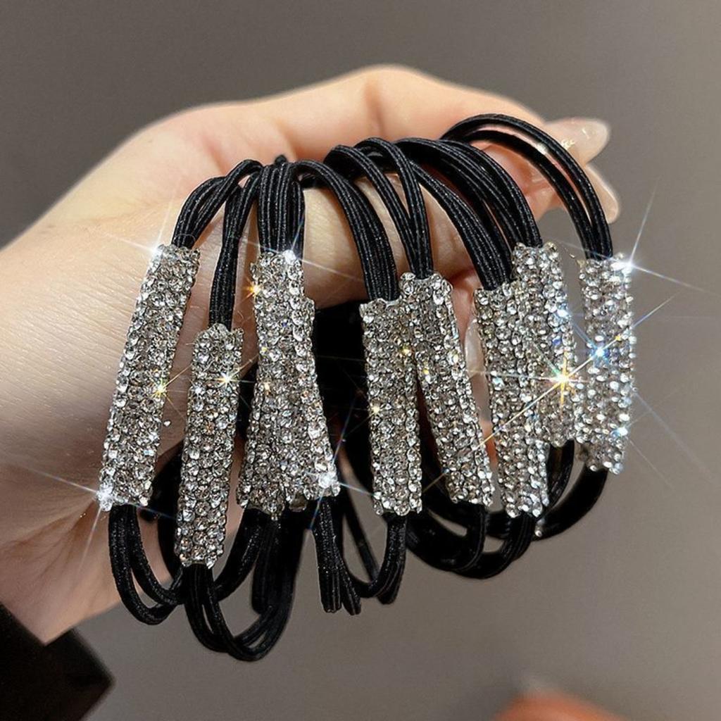 5/10 Pcs High-End Super Shiny Water Diamond Ponytail Tie Single Line Durable Bun Hair Band for Stylish Hair Management