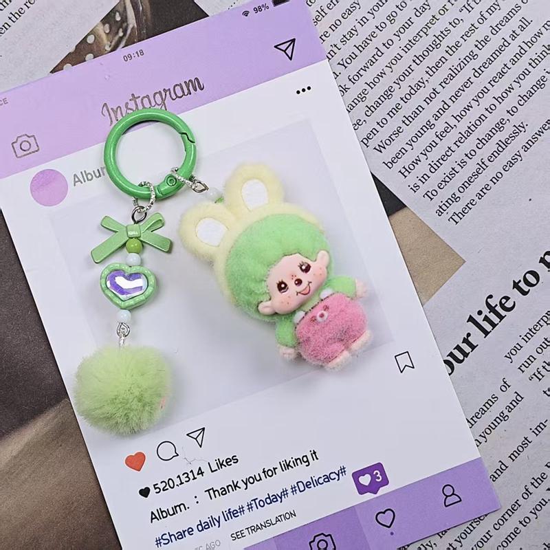 Resin Flocking Monchichi Keychain Cute Monkey Baby Trendy Keyring Cartoon Pendent Keys Bags Hanging Accessories Small Gifts