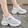 Women Breathable Mesh Chunky Platform Sneakers  Spring Leisure Comfort Thick Bottom Shoes Ladies Lace Up Sliver Casual Shoes