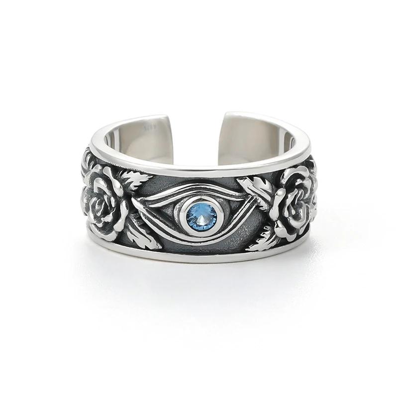 Retro Poseidon Compass Ring Silver-Plated Adjustable Hexagram Opening Jewelry Gift for Men and Women Hip-Hop Trend