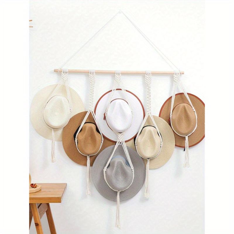 1 Stück/1 Set Makramee Holz Hutständer Gewebter Hutständer Handgefertigter Hutorganizer Wandregale Cowboyhutständer für Baseball Wohnheim Arbeitszimmer Über Tür