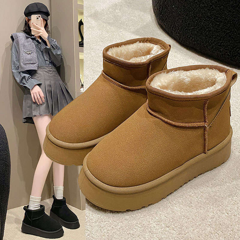 Snow Boots Women's Shoes with Integrated Fur 2025 New Winter Thick-soled Piled Thickened Warm Bread Large Cotton Shoes