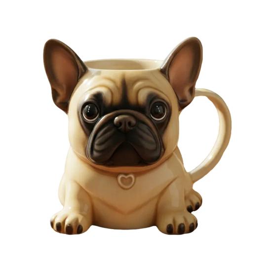 Ceramic Mug Large Capacity French Bulldog Shape Handcrafted Microwave-safe Coffee Cup Reusable Kitchen Essential