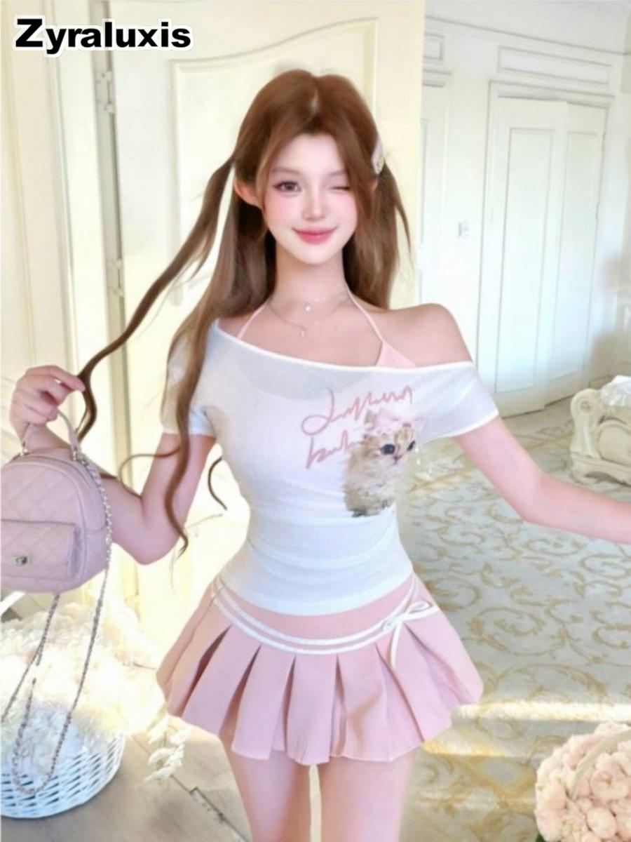 Summer Slim Fit Trendy Camisole Top Women s Cat Print Sleeveless T-Shirt S