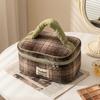 2026 New Maillard Style Plaid Wool Cosmetic Bag Large Capacity Travel Storage Bag Portable Wash Bag