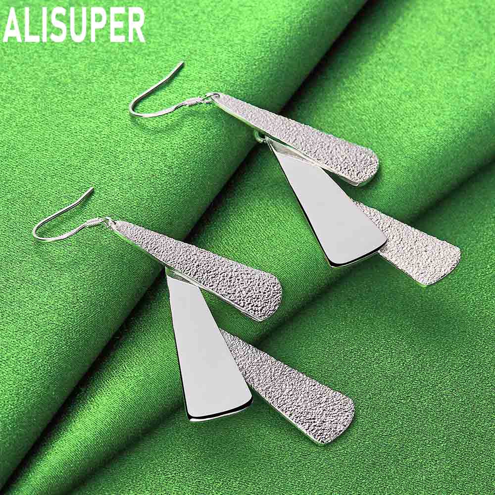 925 Sterling Silver Triangle Long Drop Earrings - Fashionable Party Jewelry