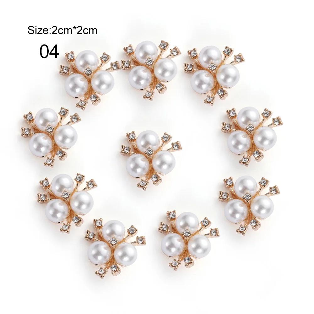 10pcs DIY Crafts Flower Rhinestones Buttons Pearl Button Wedding Decoration Diy Alloy Cryustal Bow Accessories Sewing Button
