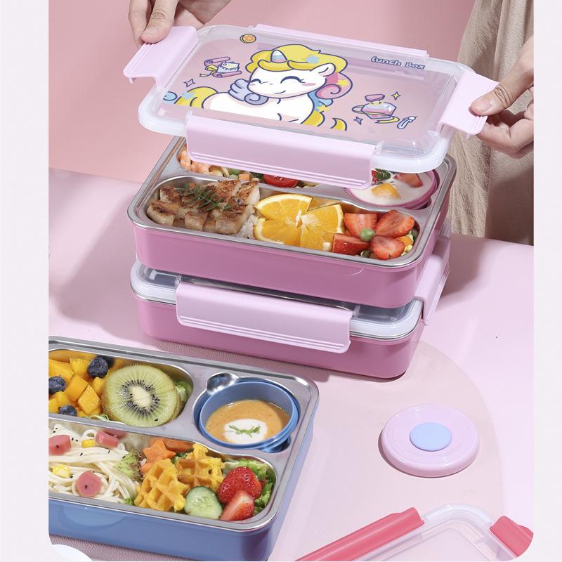Creative Cartoon Portable Insulated Bento Lunch Box for Students - Reusable and Compartmentalized, 304 Stainless Steel.