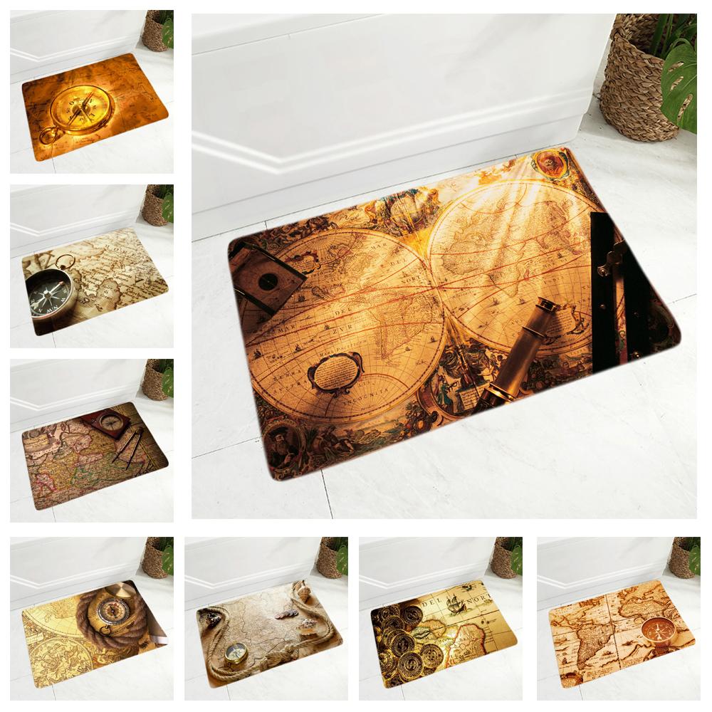 

Super Soft Flannel Carpet Vintage Old Map Doormat for Kitchen Bedroom Non-Slip Decor Geometric Floor Door Mat 40x60cm Rug