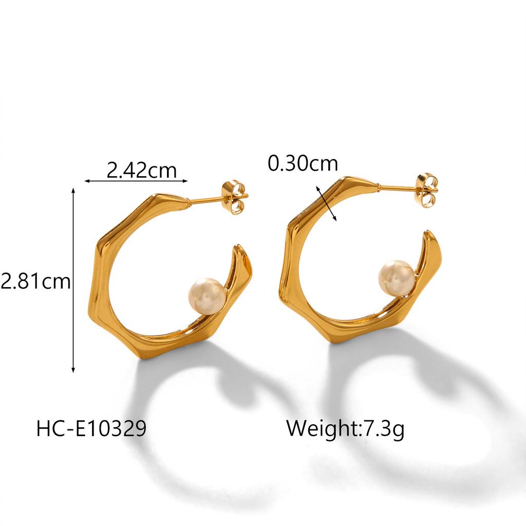 Bestseller C-förmige Edelstahl-Ohrringe für Damen, Perlenstecker, modischer eleganter High-End-Titanstahl-Ohrschmuck