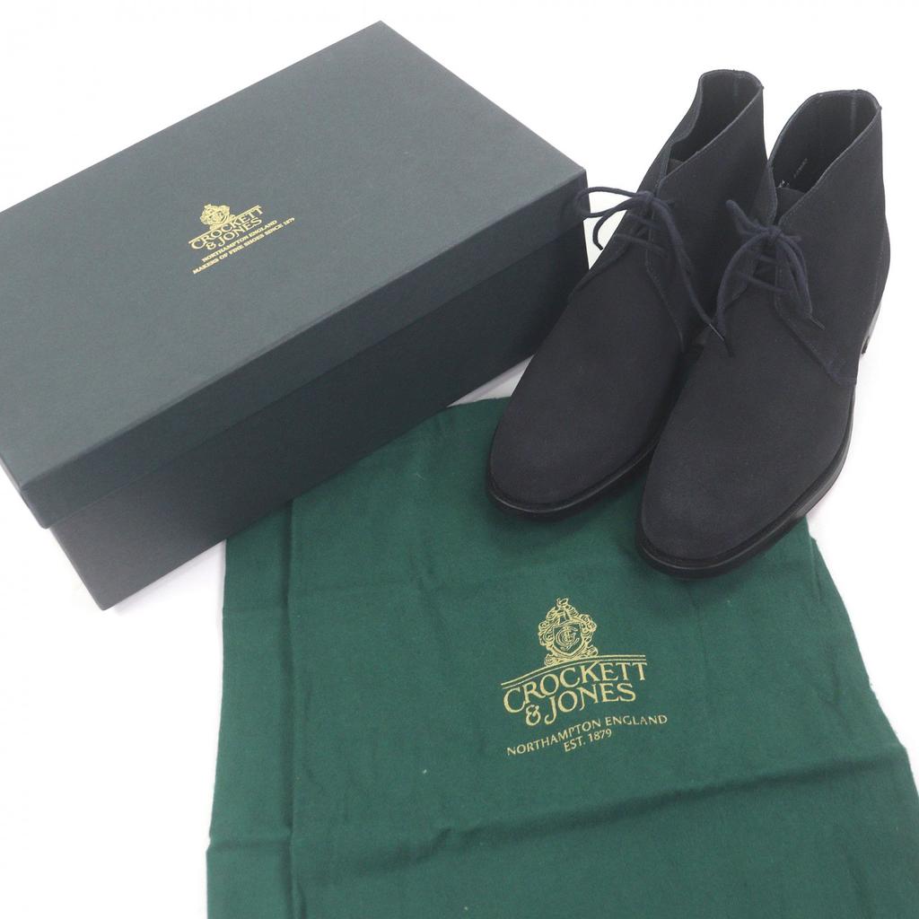 Pristine CROCKETT&JONES Ankle boots CHUKKA Dark navy Suede leather mens 5.5 Used