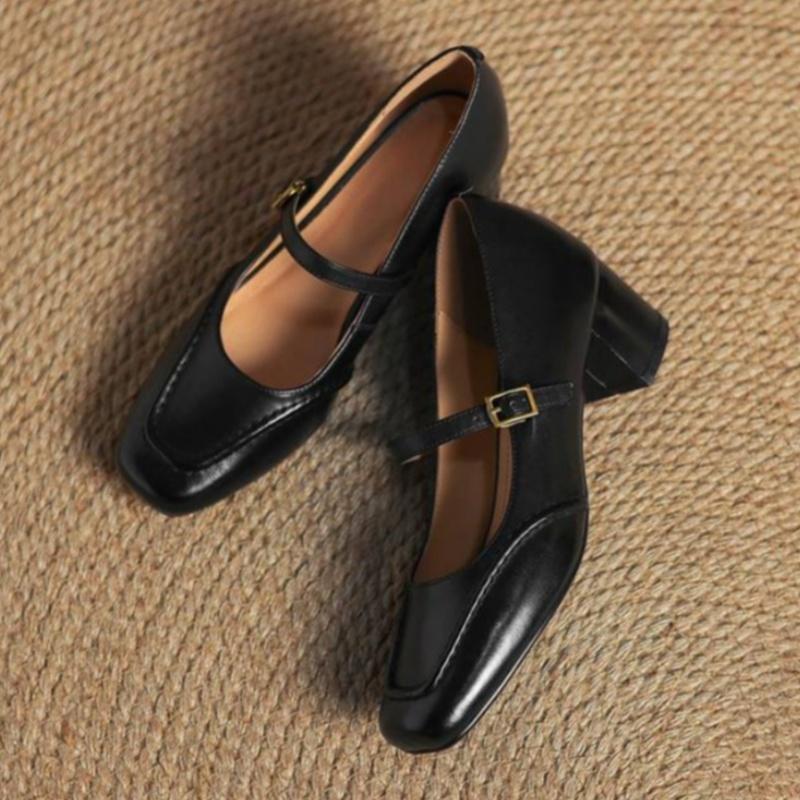 Fashion Mary Janes Elegant Dress Women Mid Heels Shoes 2025 New Style Fashion Buckle Strap Pumps Versatile Soft Women Shoes