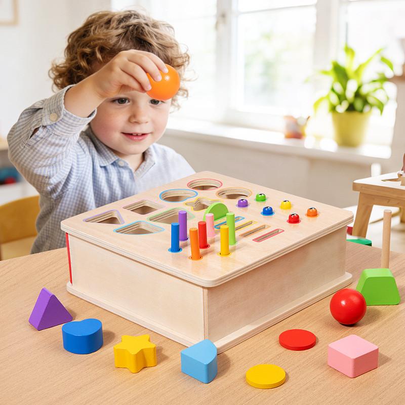 Montessori Sorting Box Wooden Educational Toy For Toddler Learning Colors Shapes