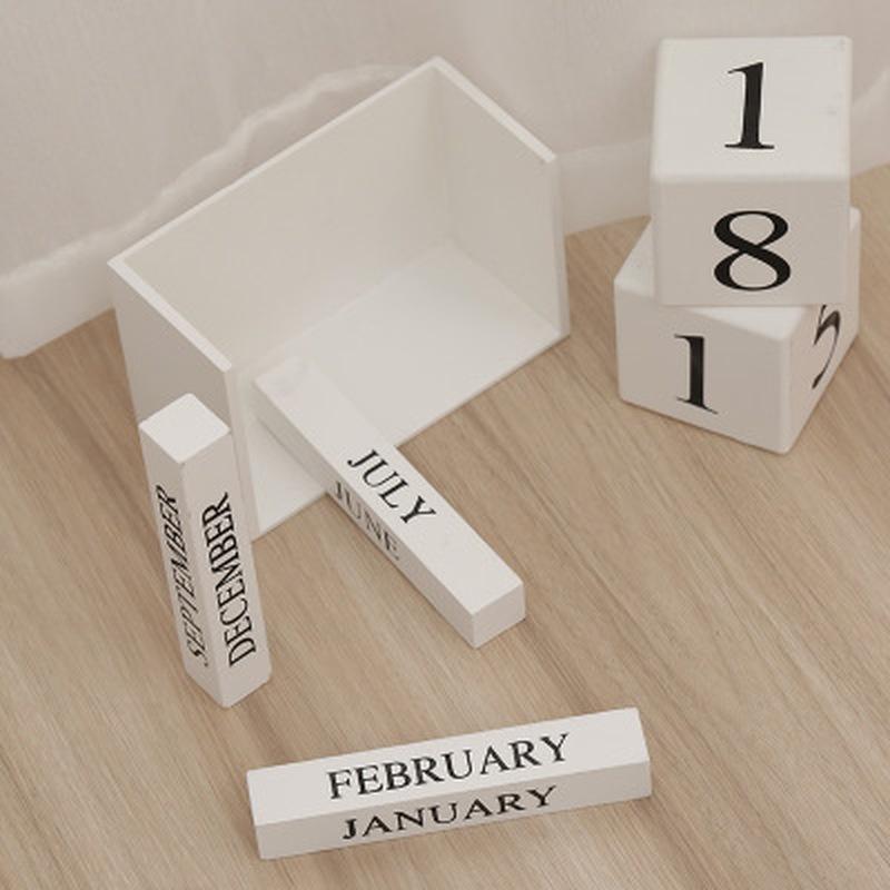 1Pc Cute Vintage Desktop Wooden Letters Calendar Cube Block Home Decoration Accessories Prop Letter Wooden Calendar