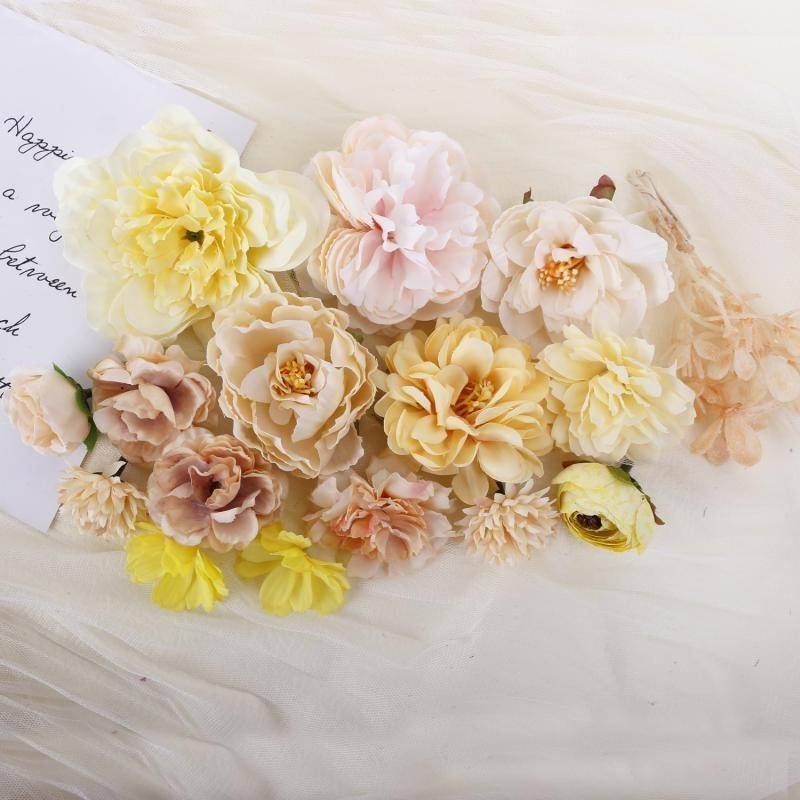 Rose Mixed Artificial Flowers Heads Silk Fake Flowers for Home Room Decor Wedding Decoration DIY Craft Garland Gifts Accessories