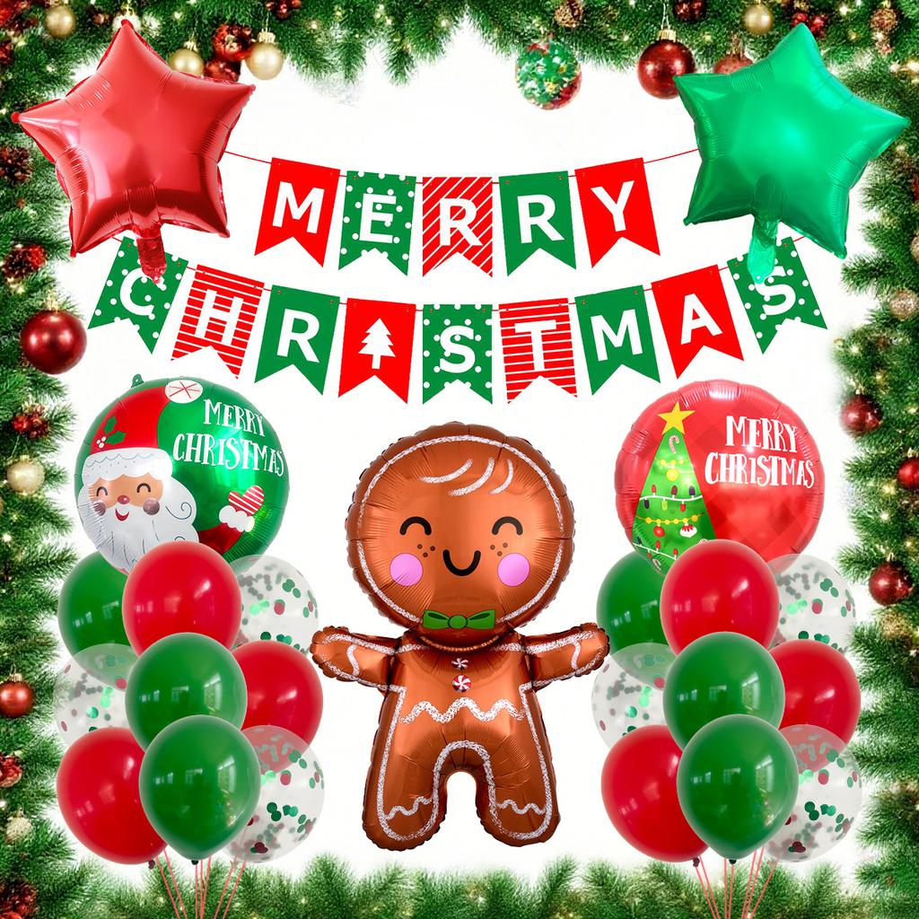 Christmas Theme Party Decoration Balloon The Grinch Santa Gingerbread Man Aluminum Balloon Flag Set