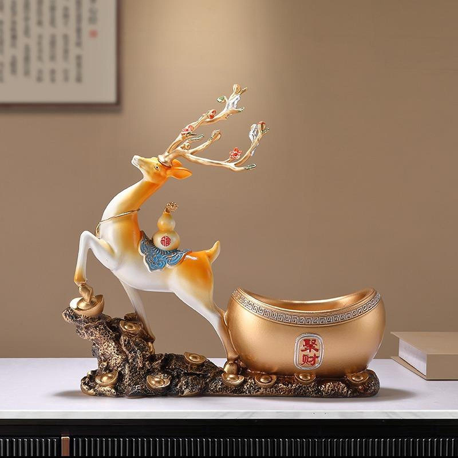 Reindeer Figurine Decoration Decorative with Storage Bag Deer Statue for Hallway orange