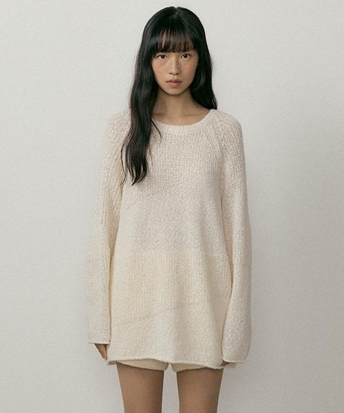 Lingseoul Boucle Embossing Knit Sweater-Cream