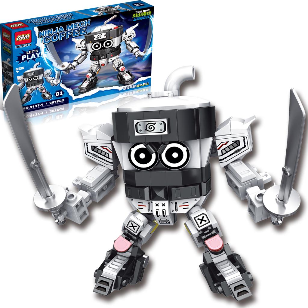 Ninja Mech Kaffee Cappuccino Bausteine Set Tung Tung Tung Sahur Tralalero Tralala Haifisch Spielzeug Kinderspielzeug Erwachsenengeschenk