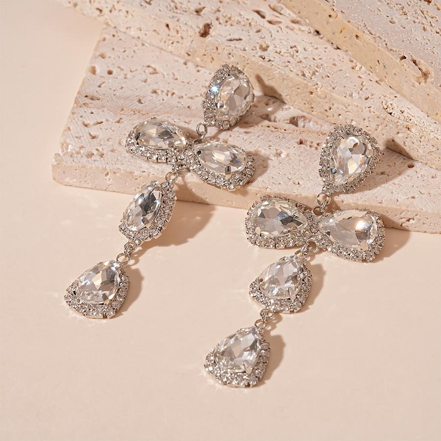 Серебряные серьги-гвоздики с длинной бахромой в форме капли с бриллиантами, модные серьги, подчеркивающие темперамент