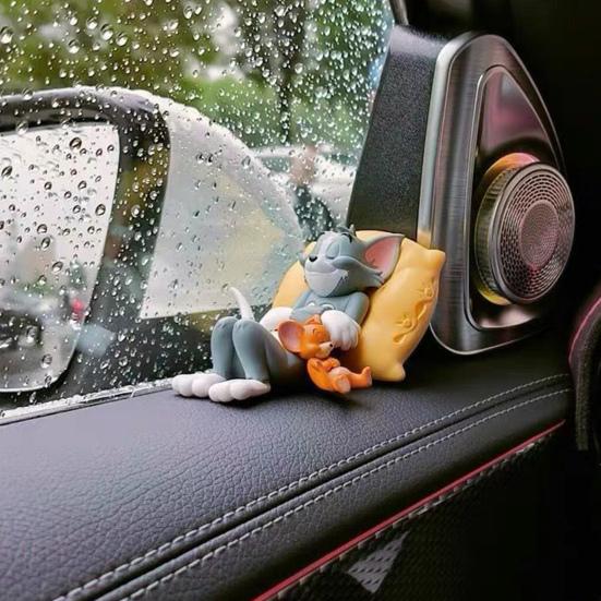 Ornamenti per Auto Gatto e Topo Cartoni Animati, Decorazione per Cruscotto Auto in Resina, Statuette Personaggi Kawaii per Scrivania d'Ufficio