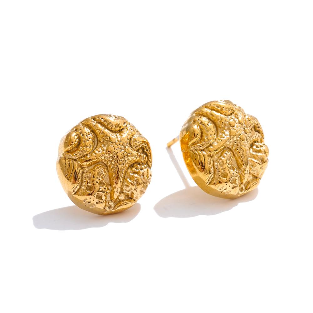 

Yhpup Ocean Style Starfish Round Stud Earrings for Women Summer Stainless Steel Golden Daily Wear Jewelry Waterproof