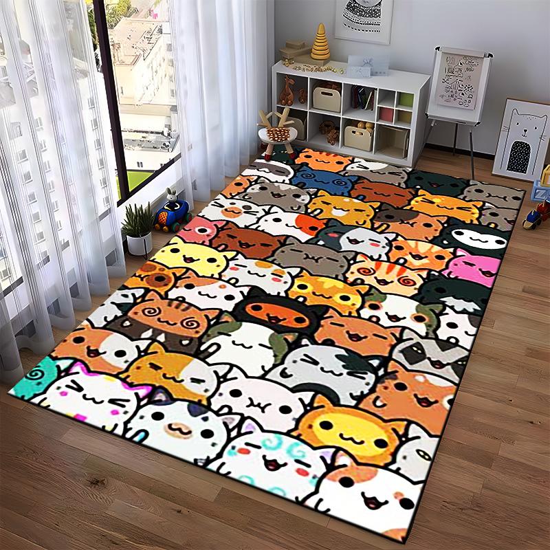 Colorful Cartoon Cat Pattern Carpet - Cute Animal Design for Home Decor Suitable for use as an anti-slip for room and bedroom sofas
