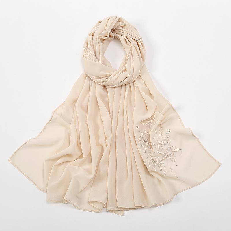 Malaysia and Indonesia hot-selling new chiffon embroidery hot diamond solid color headscarf women, simple and versatile large size long towel