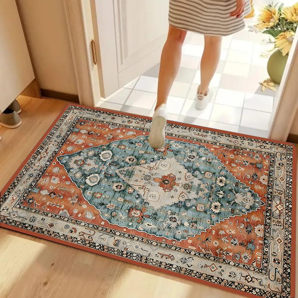 Vintage Bohemian Entryway Doormat Floral Pattern Soft Non-Slip Rug Ethnic Style Home Decor Entrance Carpet for Hallway Kitchen