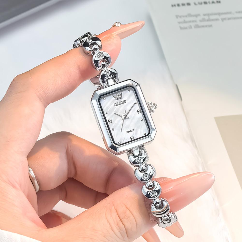 OLEVS Women's Watches Elegant Fashion Small Square Dial Stainless Steel Original Brand Quartz Wristwatch for Lady Waterproof New