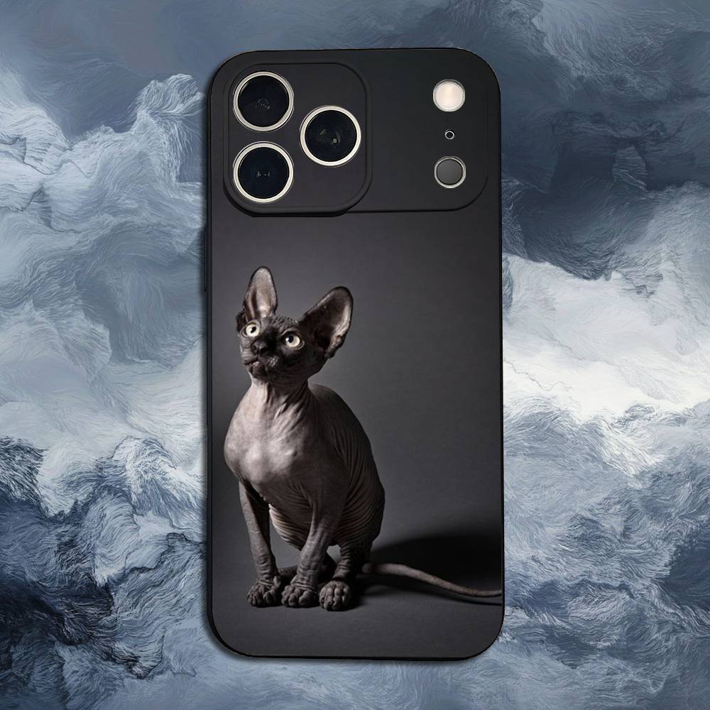 Pet Sphynx Sphinx Cat  Case For iPhone 11,12,15,14,13,16,17,Plus,Pro Max,XS,X,XR,SE,Mini,8,7,Soft Silicone Black