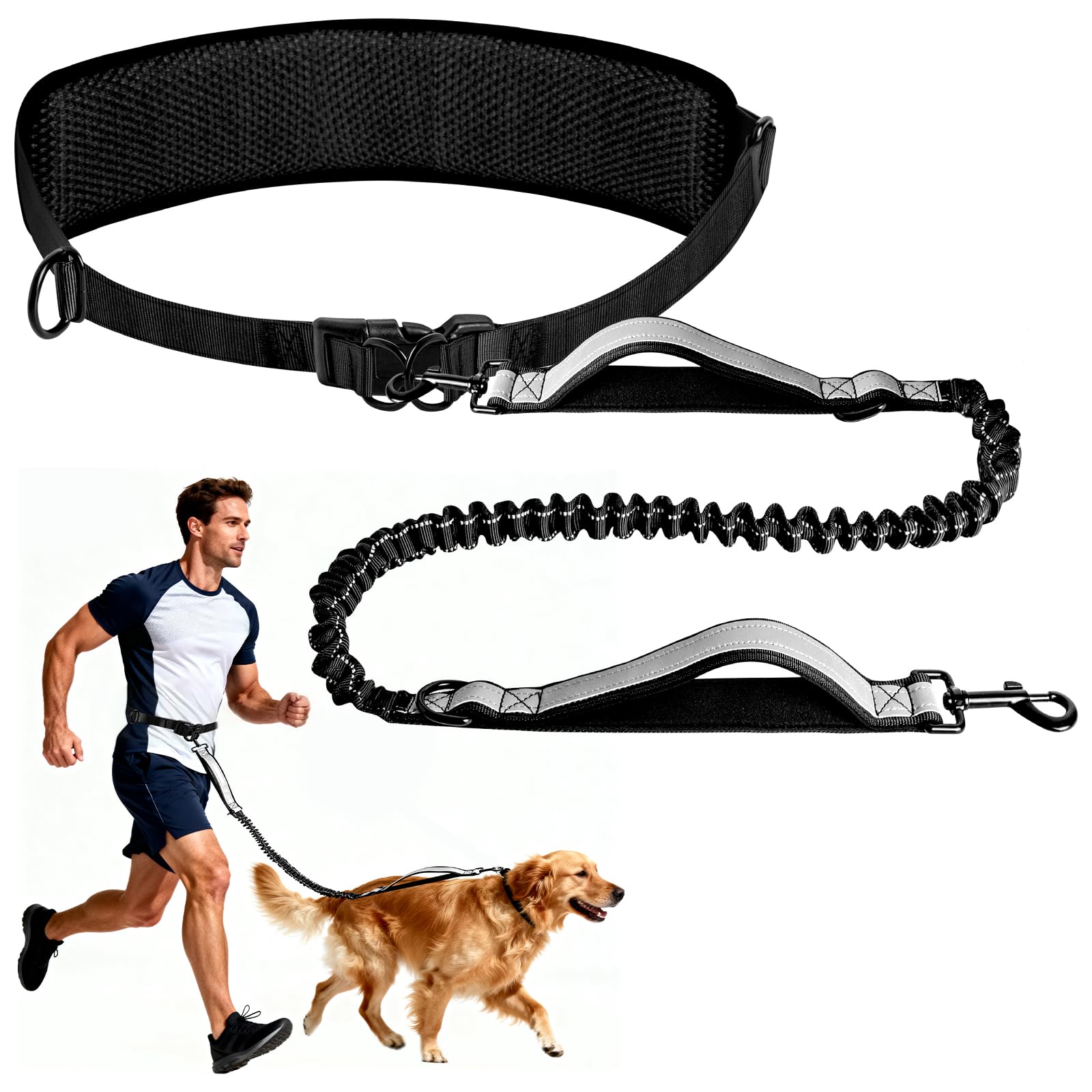 

Enbluy Dog Leash with Waist Extendable Reflective Nylon 50kg Load Suitable for Small to Large for Walks and Black Dog Belt, Hands-Free, 120-180cm,