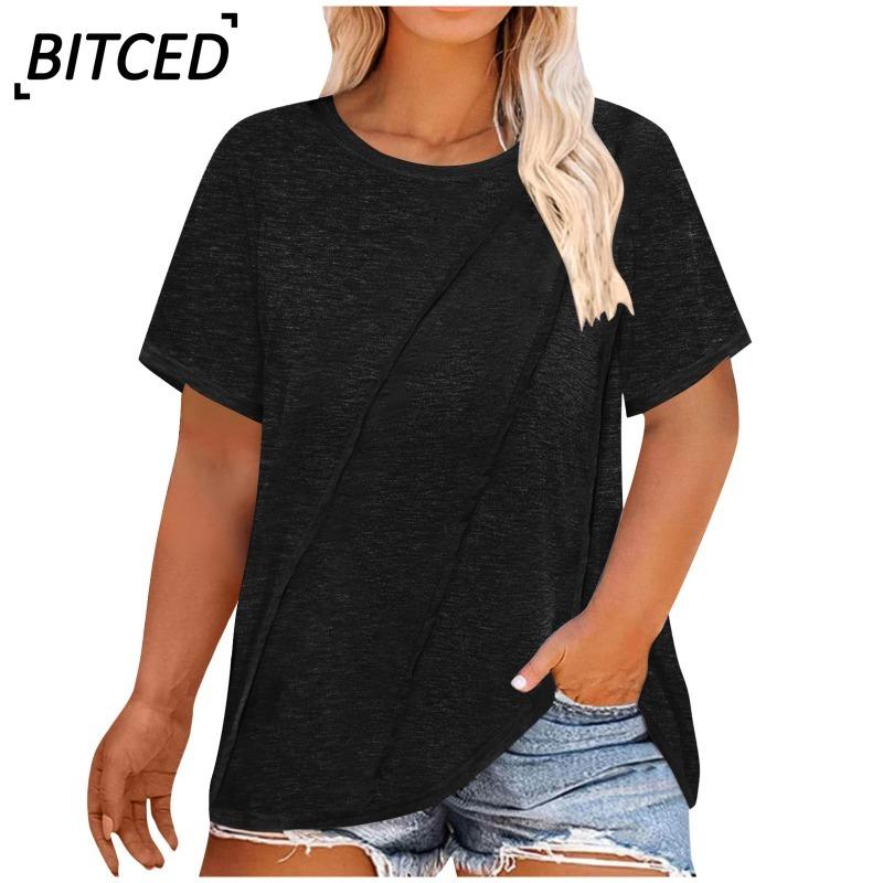BITCED Women's Fashion Casual Solid Color Print Short Sleeve O-Neck Blouses & Shirts