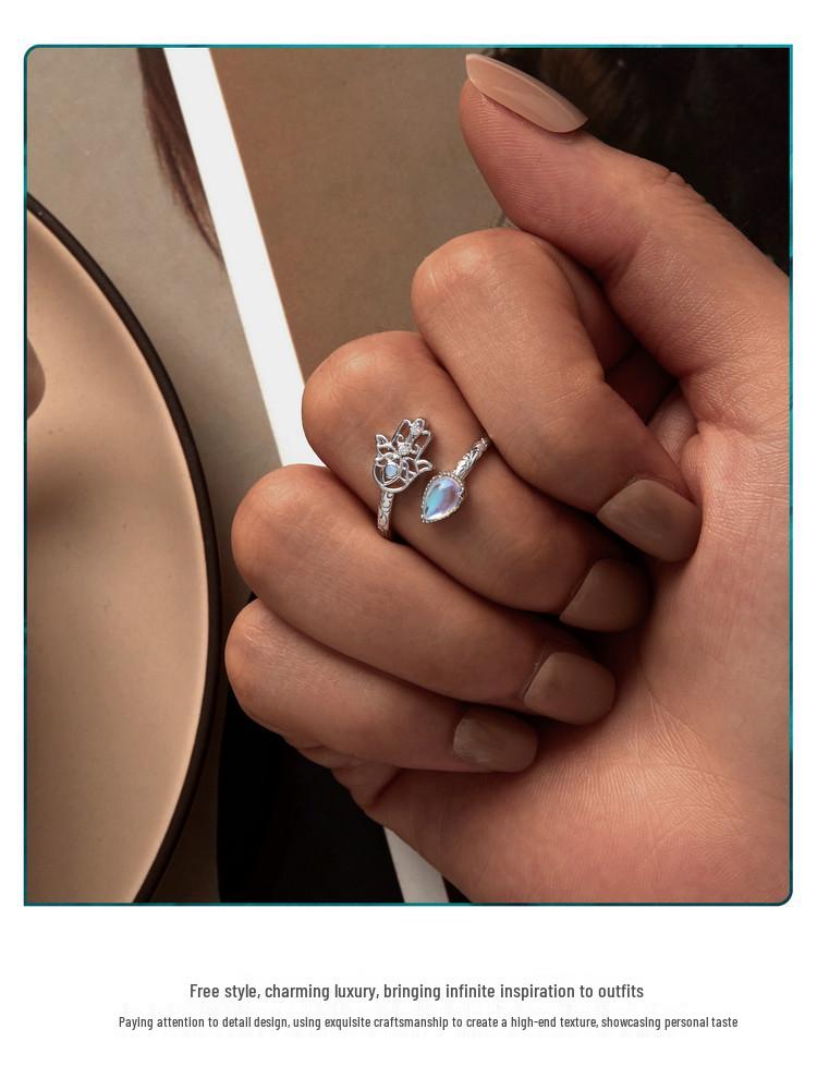 Avle Original Lucky Hand Ring - S925 Sterling Silver Platinum-Plated Open Ring Jewelry for Women