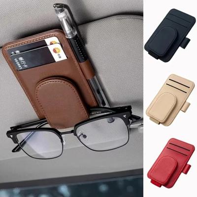 Car Sunglasses Holder Sun Visor Glasses Clip Multifunction Leather Eyeglasses Hanger Portable Ticket Card Clip Car Accessories