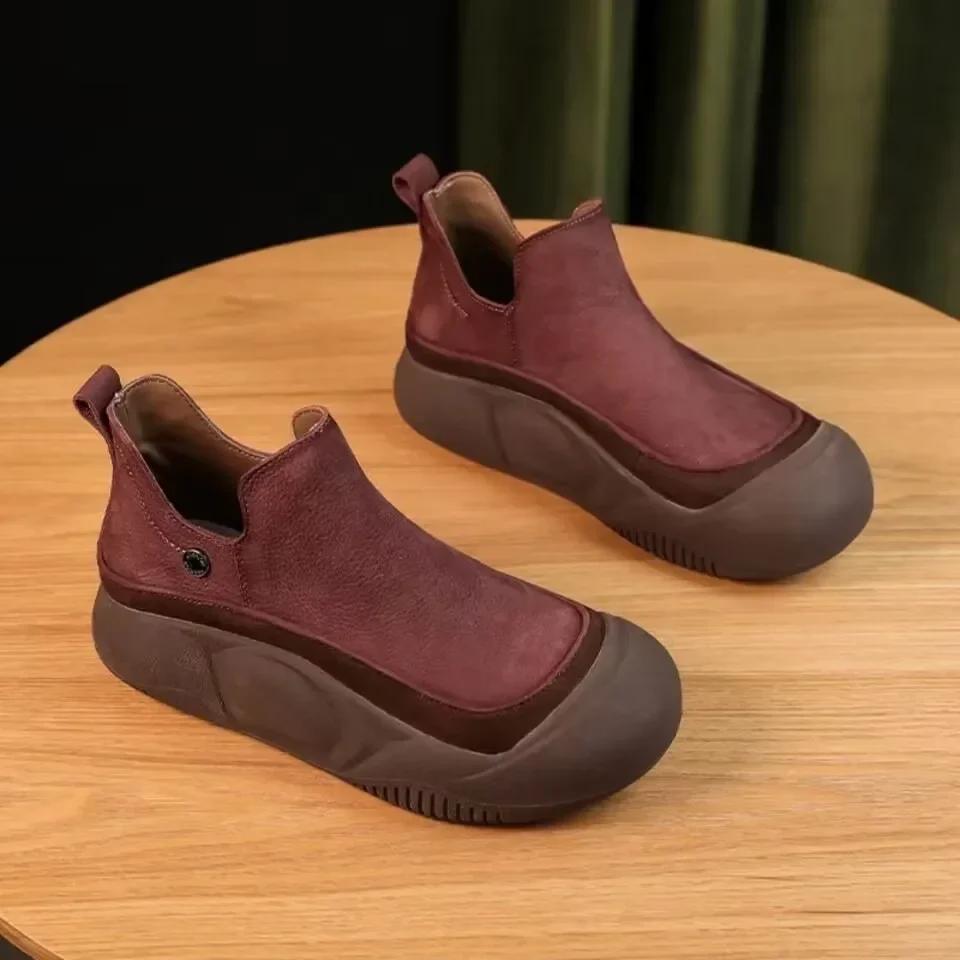 New Women Shoes Platform Flats Goth Boots Chelsea Motorcycle Winter Designer Ankle Fashion Boots Goth Walking Mujer Zapatos