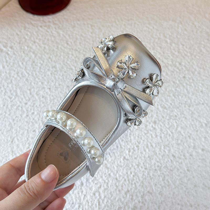 Fashionable Summer Spring Children Party Wear Pearl Bow Princess Dress Shoes for Girls