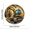 2D Flat Circular Metal Wall Art Excavator Design For Home Garden Decor