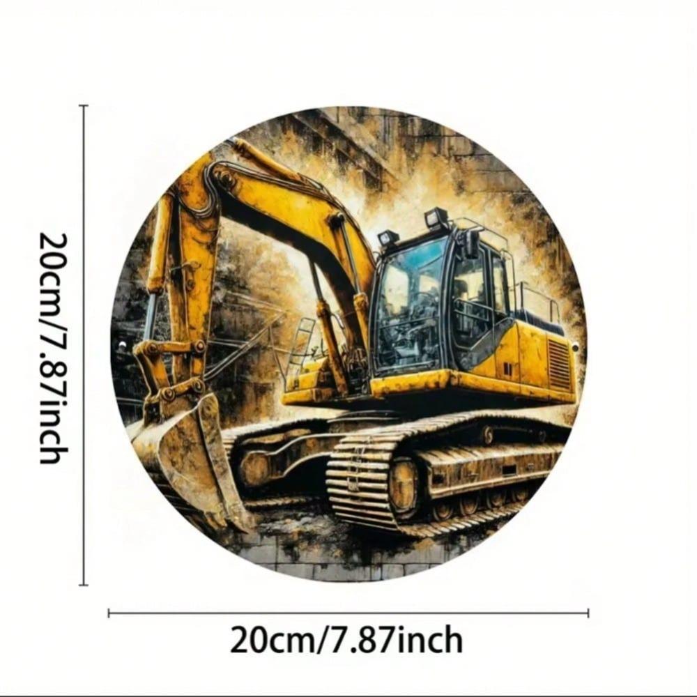 2D Flat Circular Metal Wall Art Excavator Design For Home Garden Decor