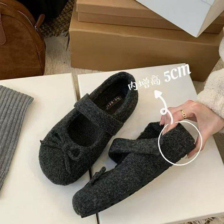 Hair shallow bow 2025 new autumn height increase Mary Jane shoes versatile small fragrant French round head single shoes
