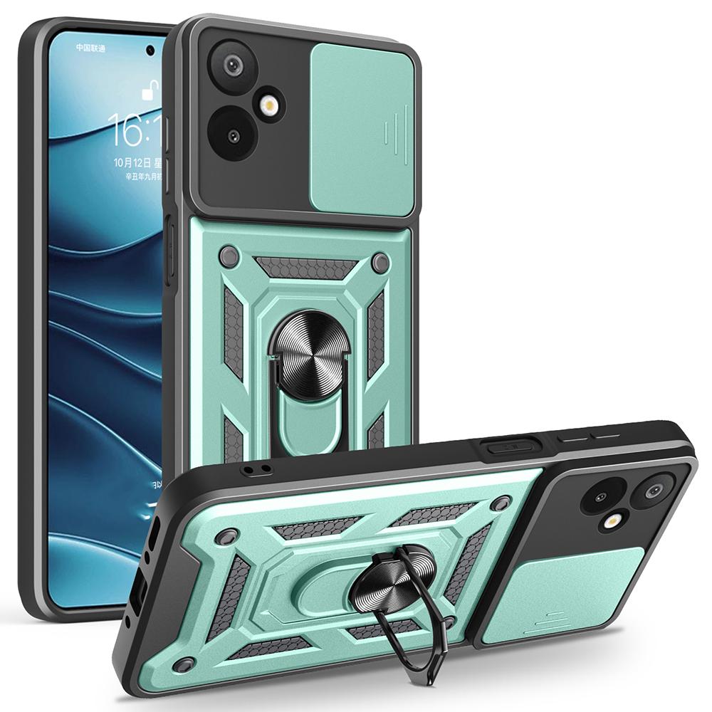 For Samsung Galaxy F06 5G/M06 5G Case with Slide Camera Lid PC+TPU Kickstand Phone Cover