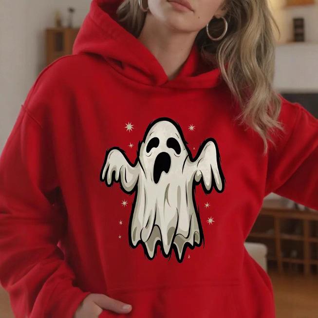 2025 Halloween Ghost Hoodie: European & American Style, Casual Loose Fit, Long Sleeve Sweatshirt