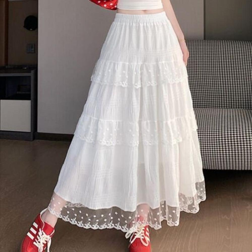 Navava Women Lovely Lace Banding Long Skirt Ns461
