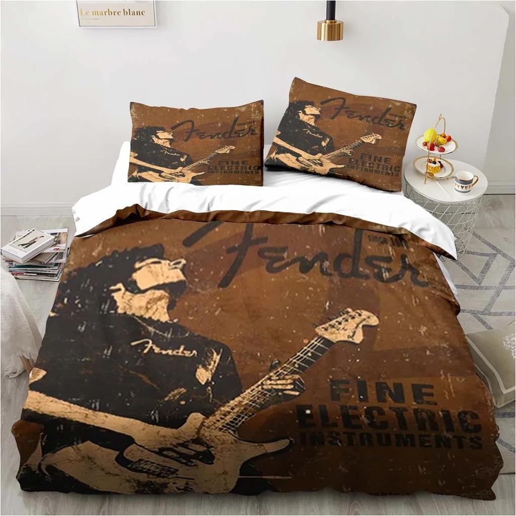 Set Biancheria da Letto 3 Pezzi Piumone Fender Letto Singolo Musicale Set Chitarra Copripiumone Letto Matrimoniale King Tessile per la Casa