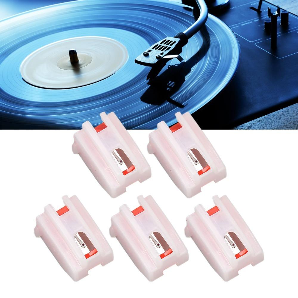 5PCS with White Plastic Case Turntable Replacement Needles Phonograph Stylus for LP Vinyl Record
