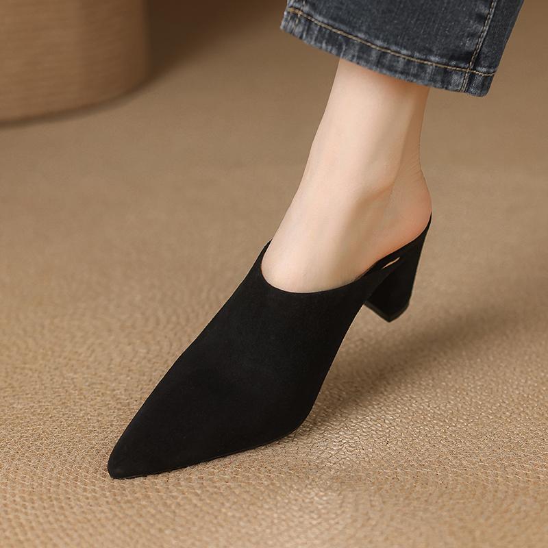 Fashion Female Slides Fashion Pointed Toe High Heel Women Mules Slippers New 2025 Summer Beach Luxury Ladies Slippers Sandals Shoes
