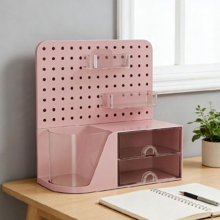 Plastic Desk Storage Container With Pencil Box Drawers And Pegboard For Pens Marker Art Supplies Cosmetic Tool Storage