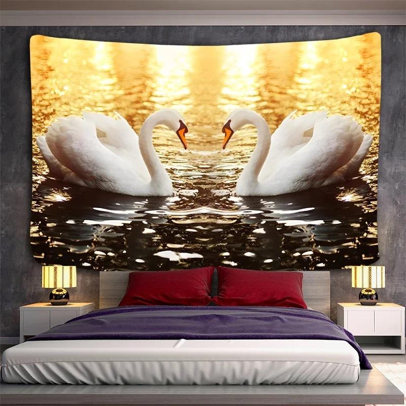 Swans Couples Tapestry Animals Birds Tapestry Romantic Aesthetic Love Tapestry Wall Hanging for Bedroom Living Room Dorm Decor