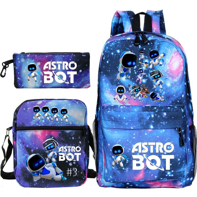 Astro Bot Printed Fashion Children's Backpack Cross-border Large-capacity Primary and Secondary School Student Casual Schoolbag Set